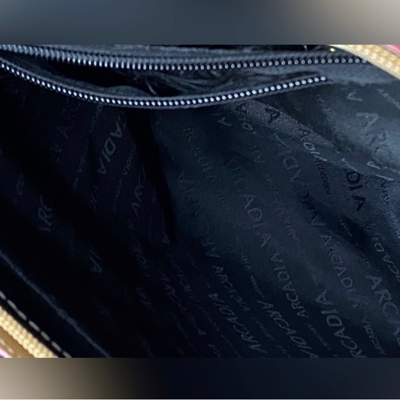 Arcadia Black Leather Zipper Double Handle Inner Pockets Shoulder Bag - Picture 5 of 8